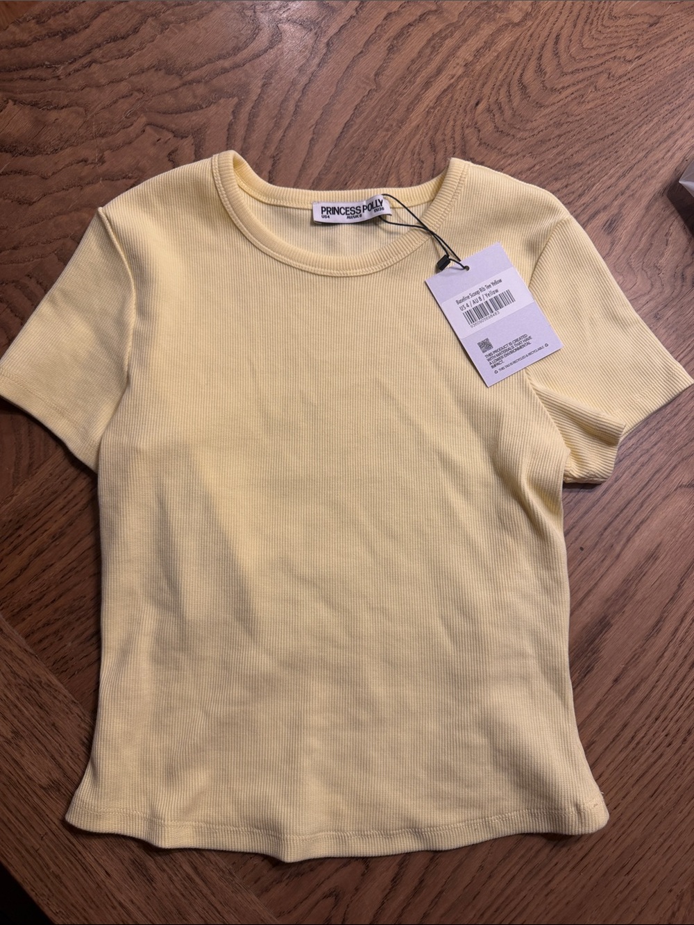 Princess Polly Pale Yellow Ribbed Short Sleeve Tee
